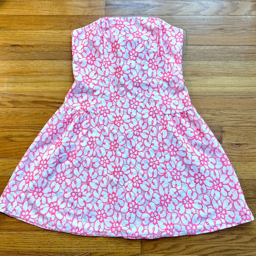 Lilly Pulitzer size 8, NWT Jordan Dress ‘Fiesta Pink’ Resort White pique lace